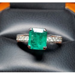 Estate 2.02Ct Emerald and Diamond Ring 18k White Gold